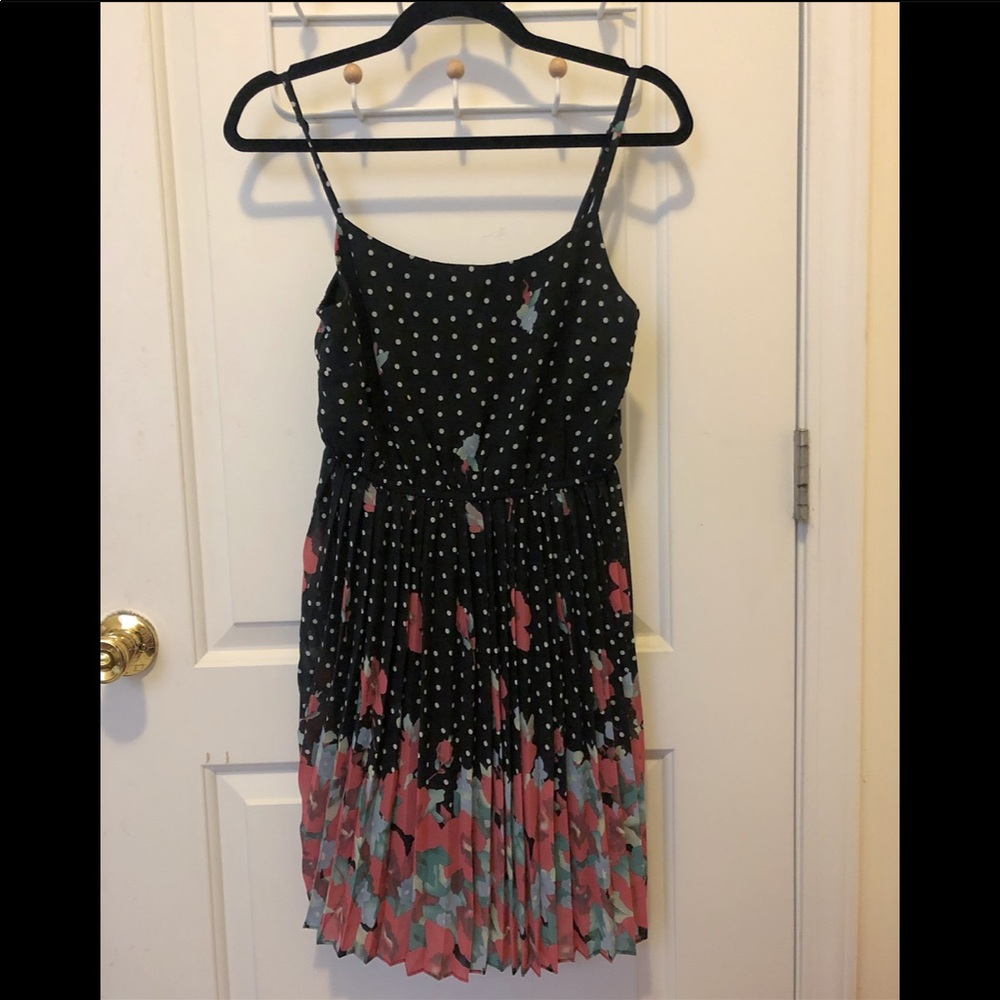 Pleated floral polka dot mini dress